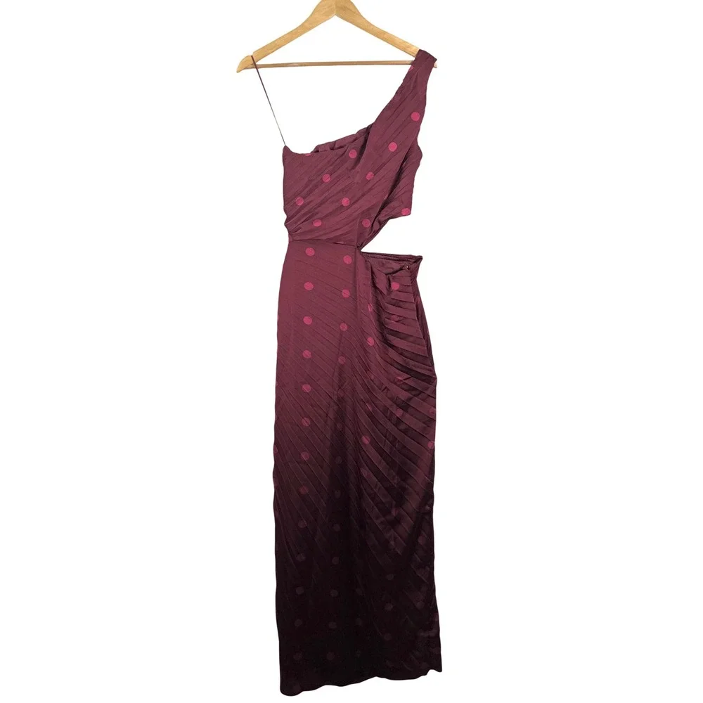 Abercrombie & Fitch Giselle Maxi Dress sz M Burgundy Polka Dot Pleated party